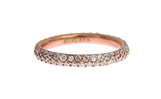 Nialaya Chic Pink Crystal-Encrusted Silver Ring - EU57 | US8,5