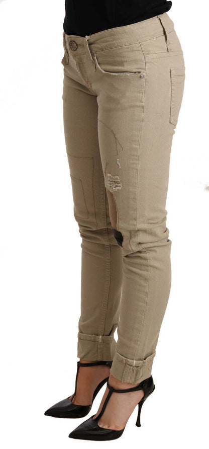 Acht Beige Cotton Slim Fit Chic Jeans