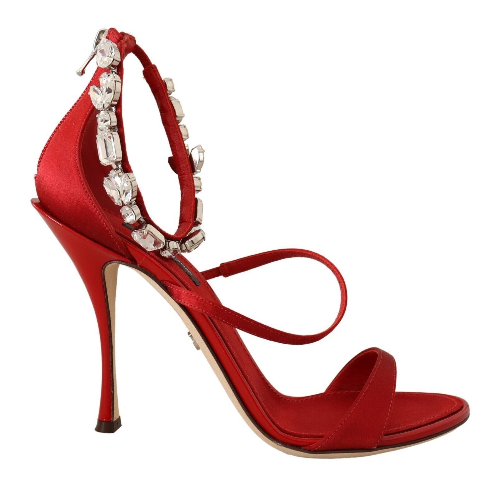 Dolce & Gabbana Red Crystal-Embellished Heel Sandals - EU38/US7.5