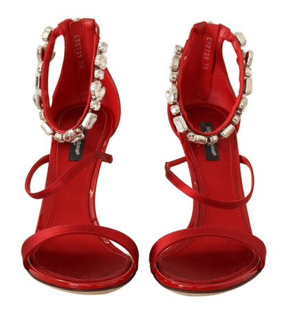 Dolce & Gabbana Red Crystal-Embellished Heel Sandals - EU38/US7.5