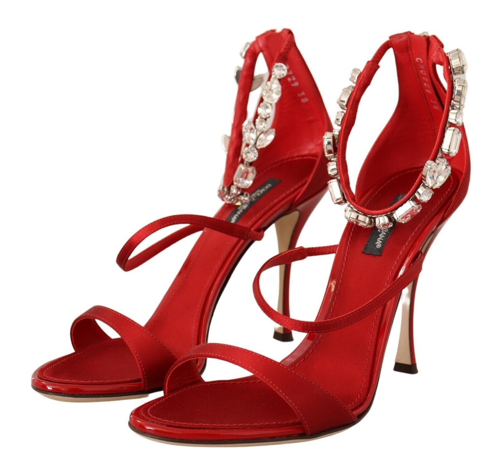 Dolce & Gabbana Red Crystal-Embellished Heel Sandals - EU38/US7.5