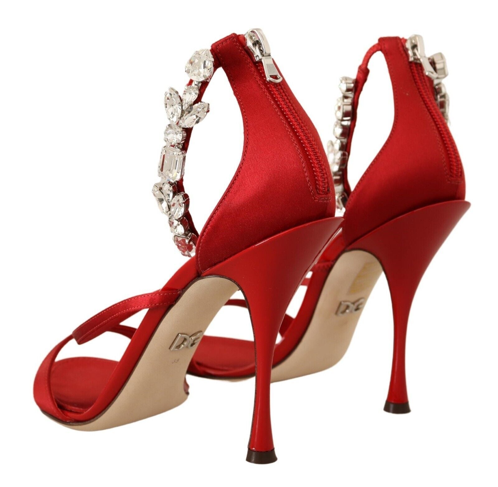 Dolce & Gabbana Red Crystal-Embellished Heel Sandals - EU38/US7.5