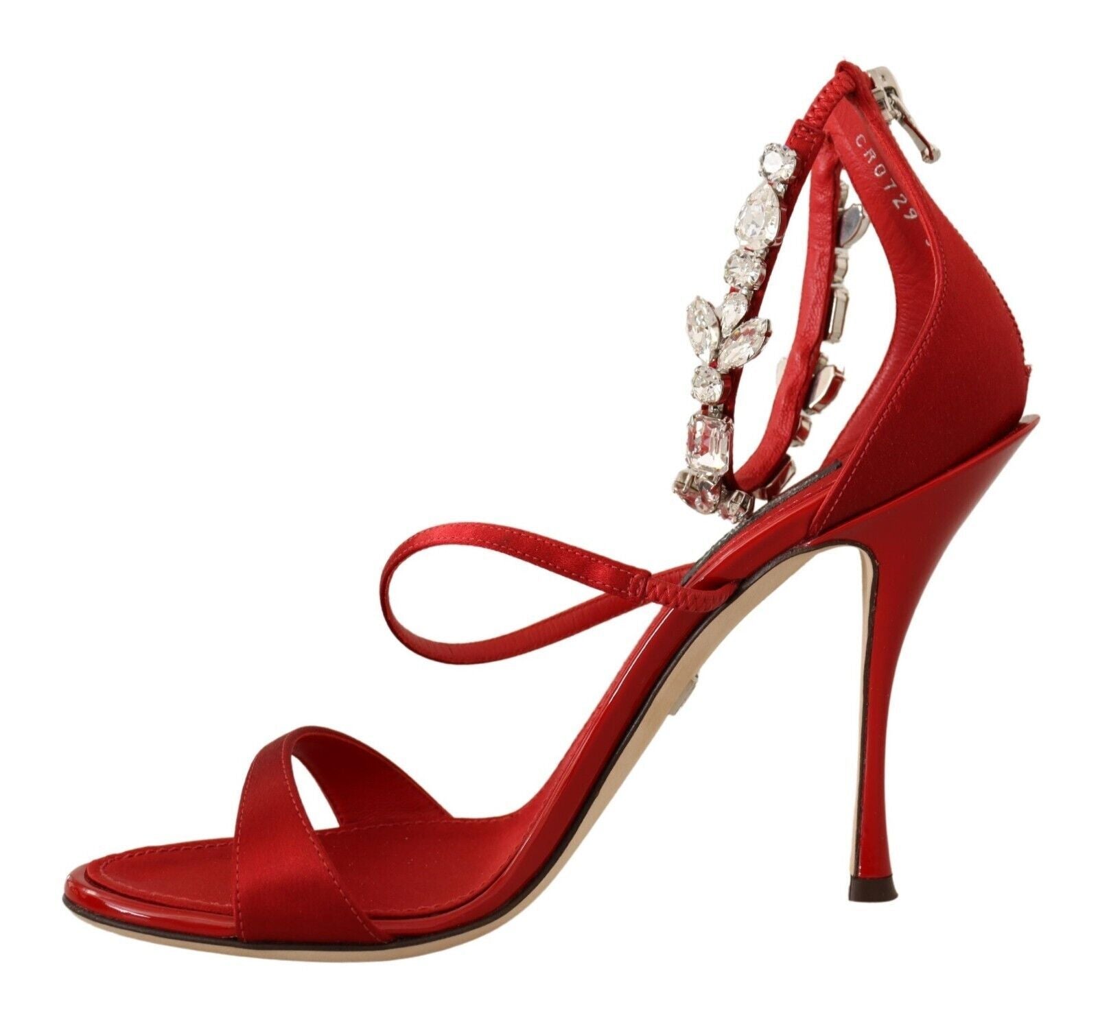 Dolce & Gabbana Red Crystal-Embellished Heel Sandals - EU38/US7.5