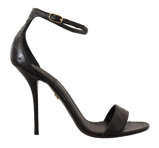 Dolce & Gabbana Elegant Ostrich Leather Ankle Strap Heels - EU41/US10.5