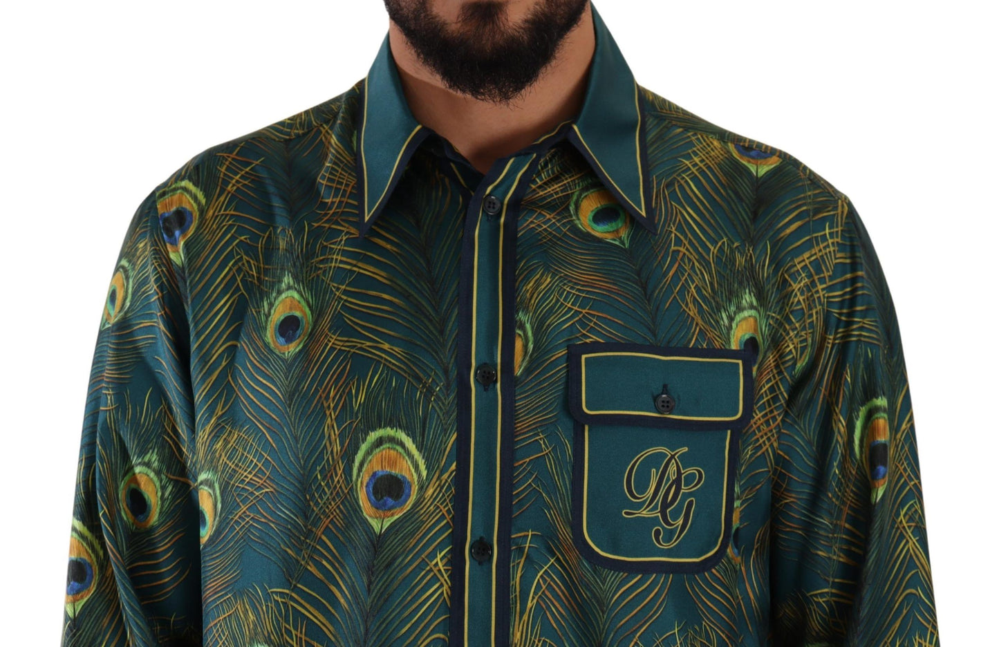 Dolce & Gabbana Peacock Feather Print Silk Shirt - IT40 | M