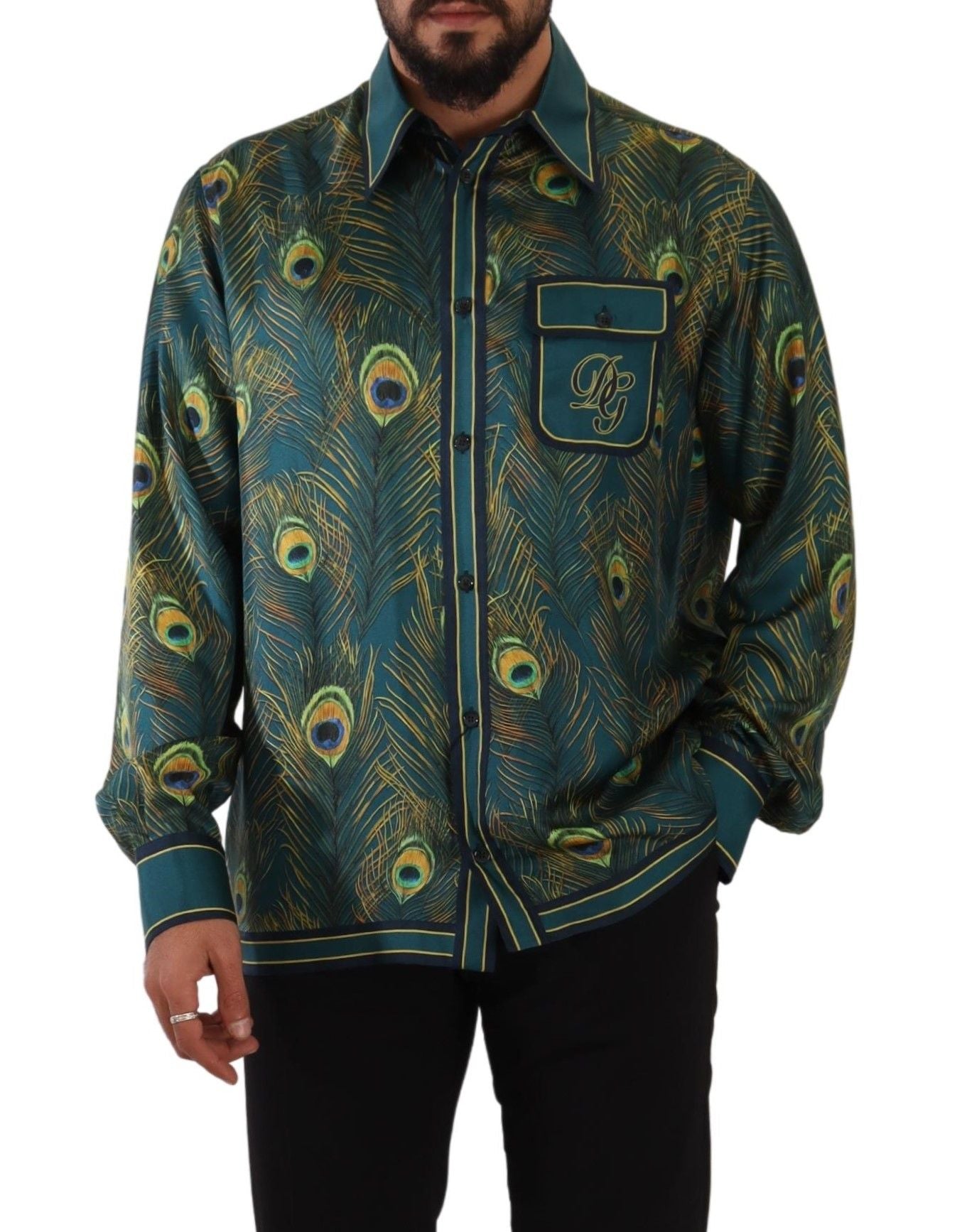 Dolce & Gabbana Peacock Feather Print Silk Shirt - IT40 | M