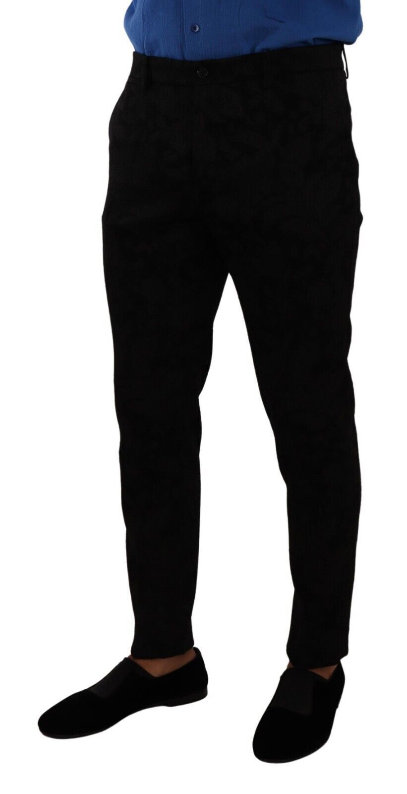 Dolce & Gabbana Elegant Slim Fit Dress Pants in Black Brocade - IT48 | M