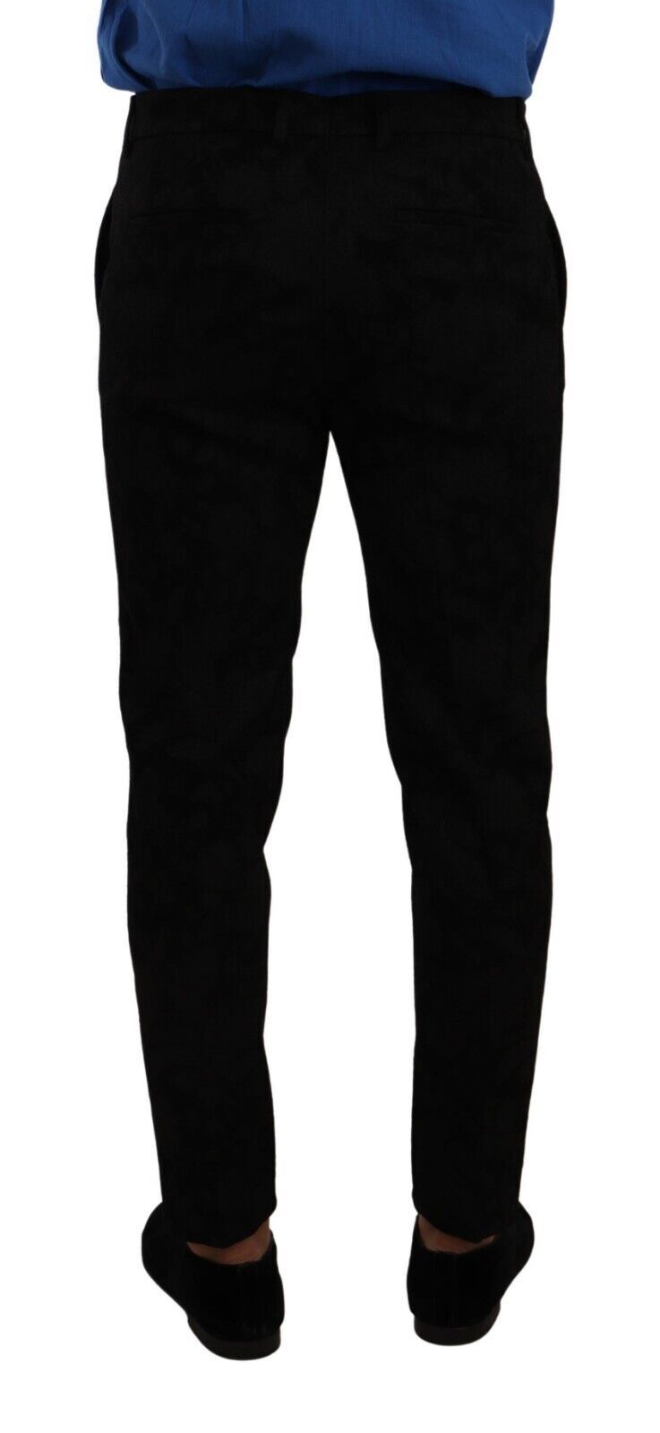 Dolce & Gabbana Elegant Slim Fit Dress Pants in Black Brocade - IT48 | M