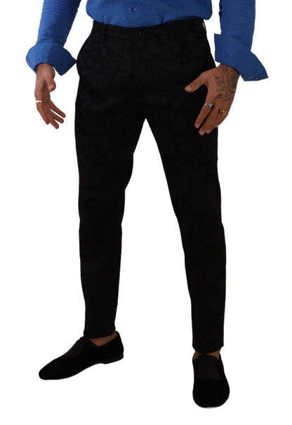 Dolce & Gabbana Elegant Slim Fit Dress Pants in Black Brocade - IT48 | M