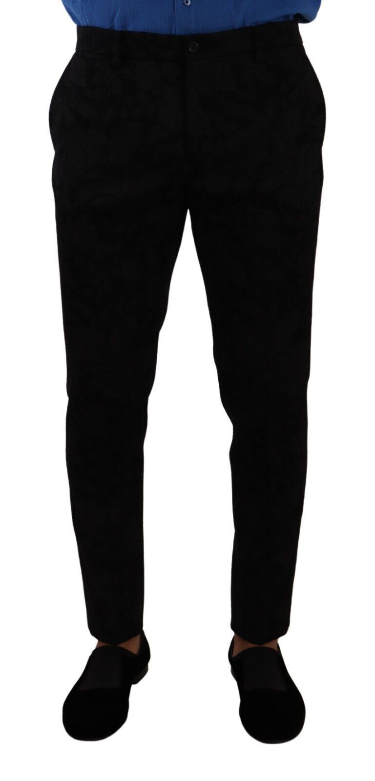 Dolce & Gabbana Elegant Slim Fit Dress Pants in Black Brocade - IT48 | M