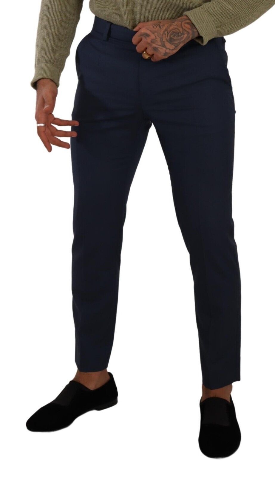 Dolce & Gabbana Elegant Dark Blue Slim-Fit Dress Pants - IT48 | M