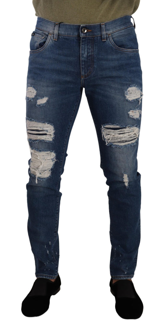 Dolce & Gabbana Elegant Distressed Slim Fit Denim Jeans - IT48 | M