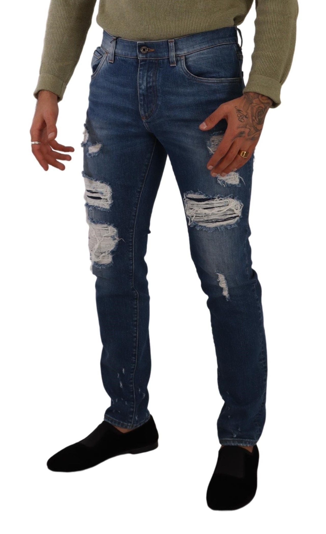 Dolce & Gabbana Elegant Distressed Slim Fit Denim Jeans - IT48 | M