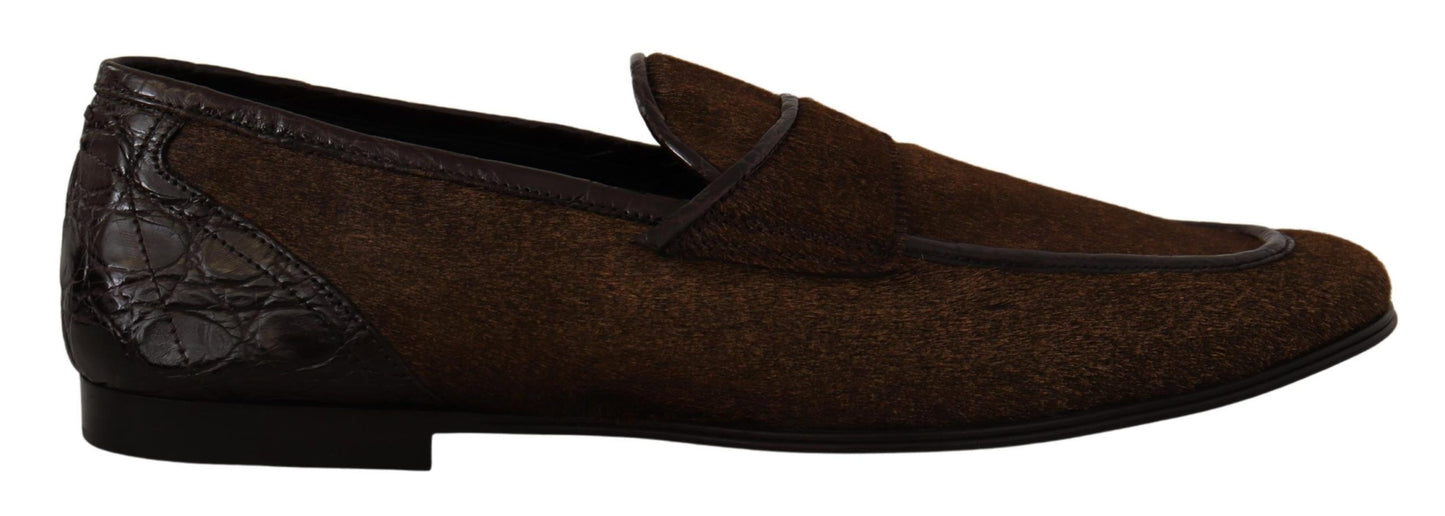 Dolce & Gabbana Elegant Brown Caiman Leather Loafers - EU40/US7