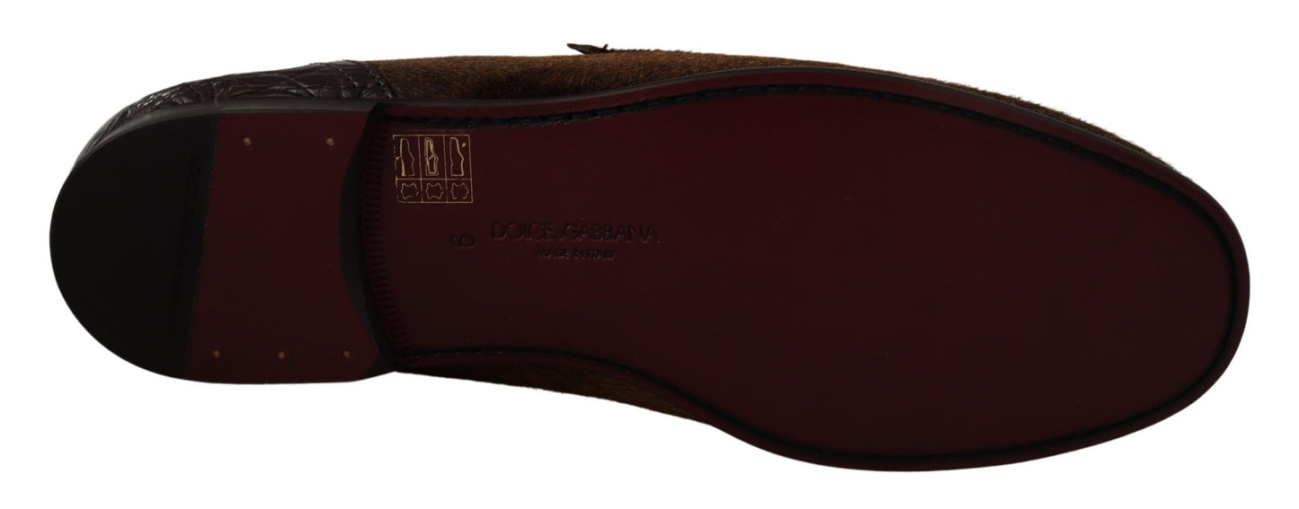 Dolce & Gabbana Elegant Brown Caiman Leather Loafers - EU40/US7