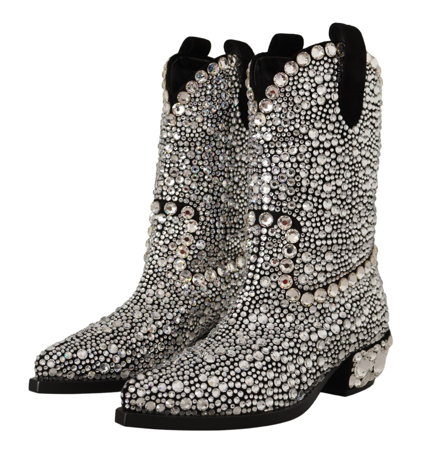 Dolce & Gabbana Crystal-Embellished Black Suede Boots