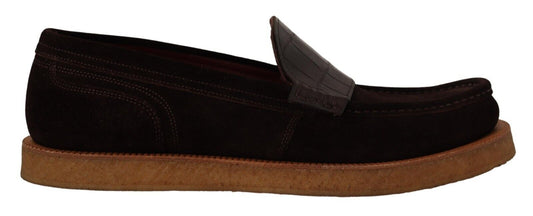 Dolce & Gabbana Elegant Suede Crocodile Loafers in Brown - EU44/US11