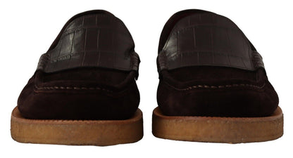 Dolce & Gabbana Elegant Suede Crocodile Loafers in Brown - EU44/US11