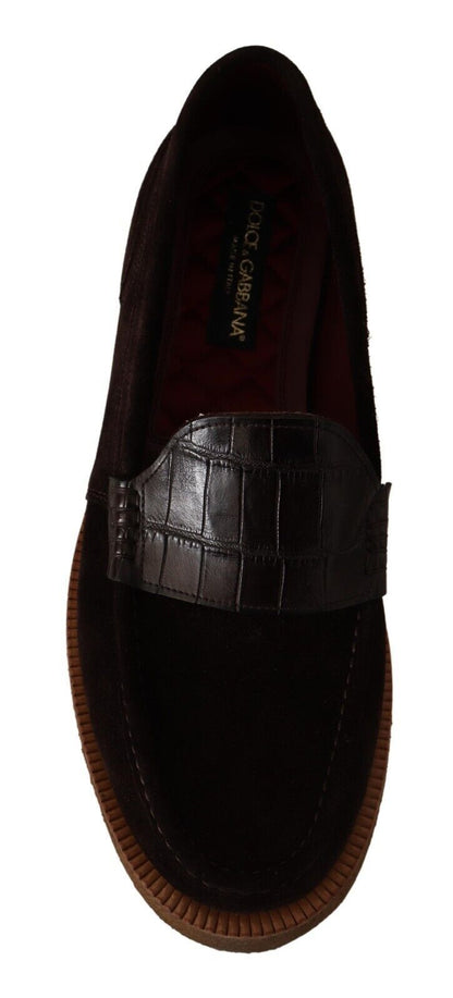 Dolce & Gabbana Elegant Suede Crocodile Loafers in Brown - EU44/US11