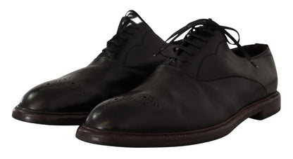 Dolce & Gabbana Elegant Black Leather Derby Formal Shoes - EU44.5/US11.5