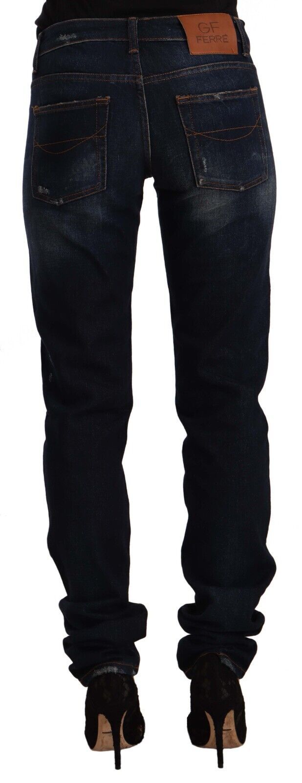 GF Ferre Chic Mid-Waist Skinny Jeans in Dark Blue Wash - IT44|L