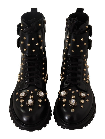 Dolce & Gabbana Black Crystal-Studded Formal Boots - EU41/US8