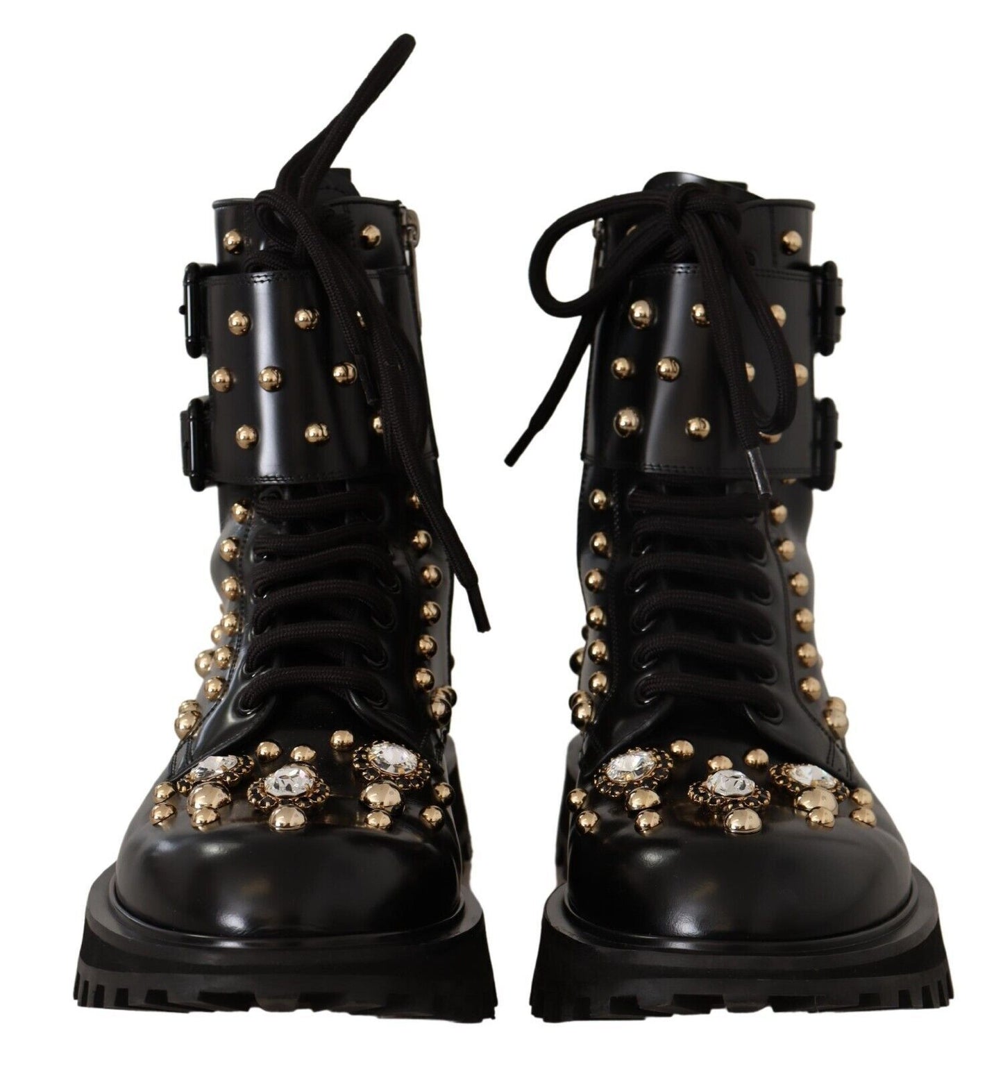 Dolce & Gabbana Black Crystal-Studded Formal Boots - EU41/US8