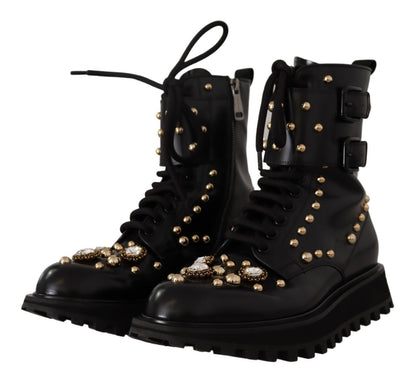 Dolce & Gabbana Black Crystal-Studded Formal Boots - EU41/US8