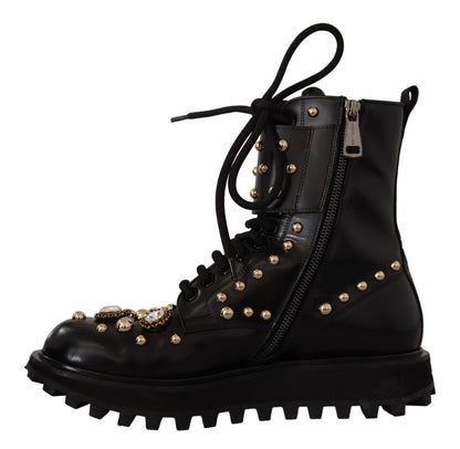 Dolce & Gabbana Black Crystal-Studded Formal Boots - EU41/US8