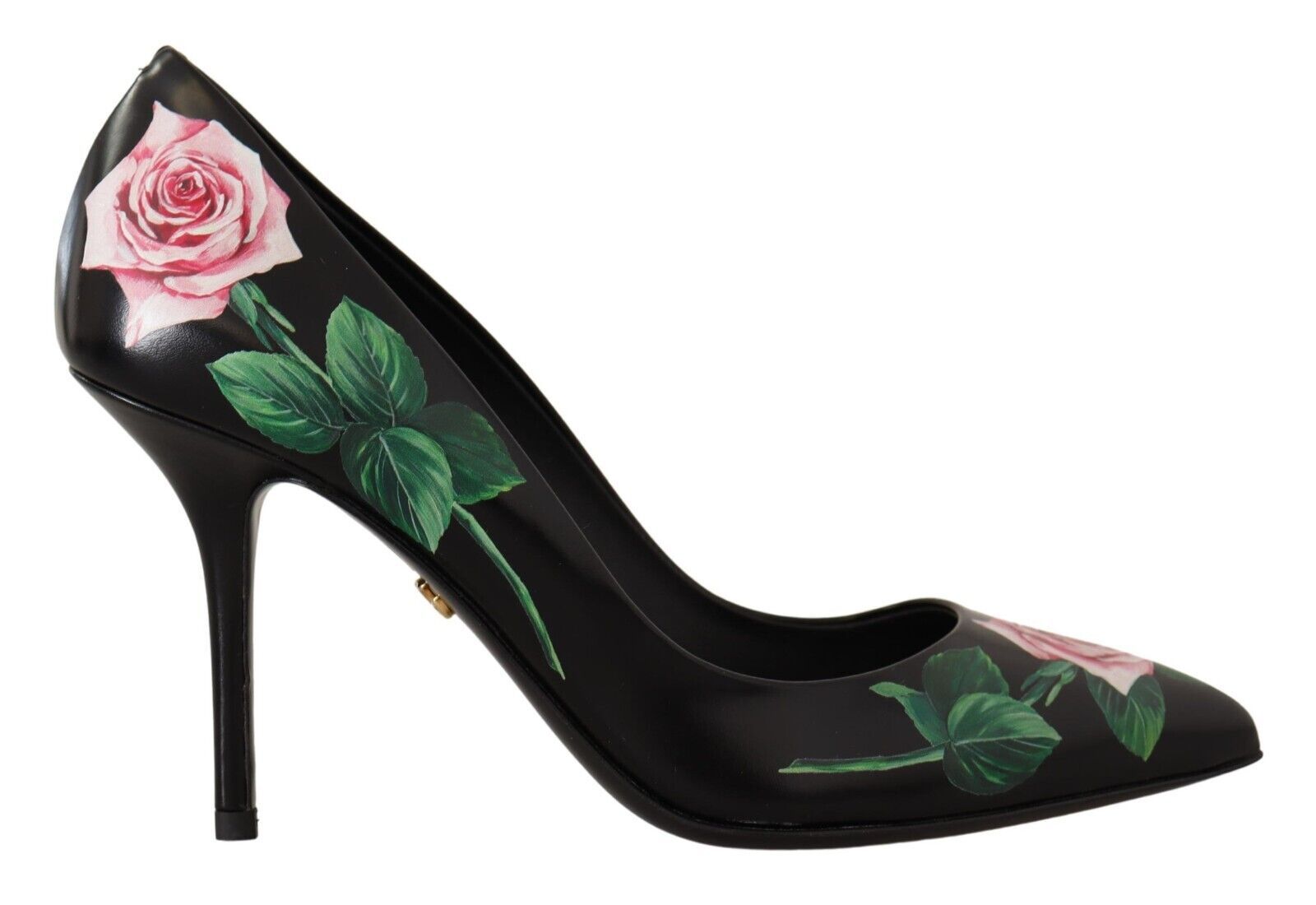 Dolce & Gabbana Elegant Black Rose Print Leather Heels