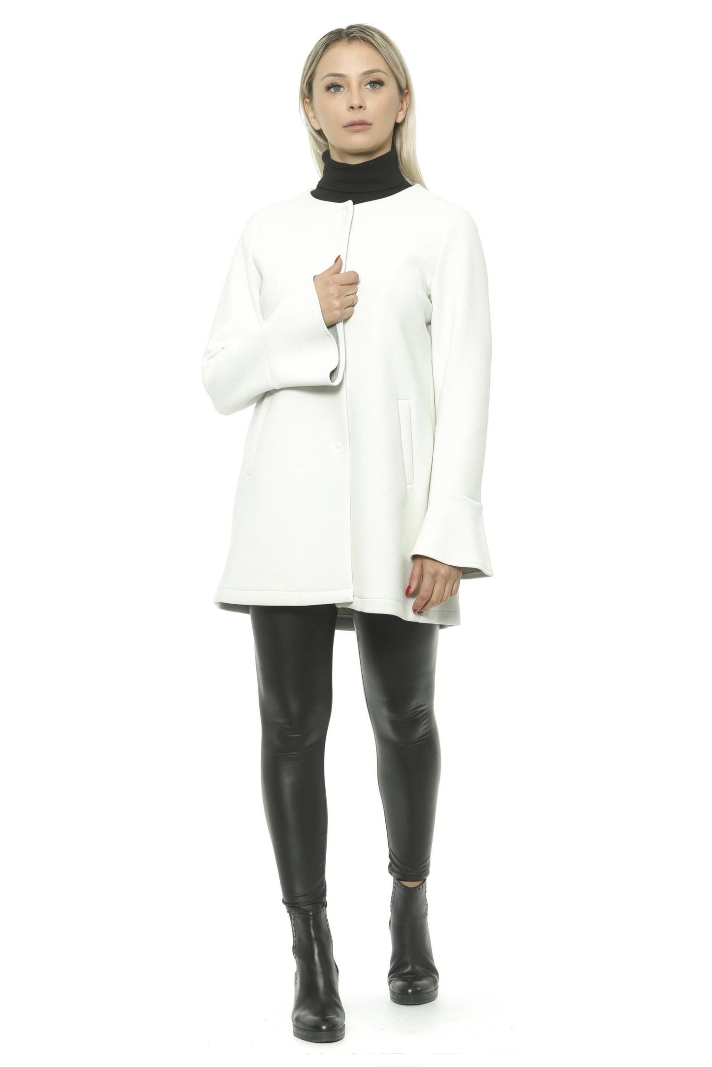 19V69 Italia Elegant White Neoprene Woman Coat - M