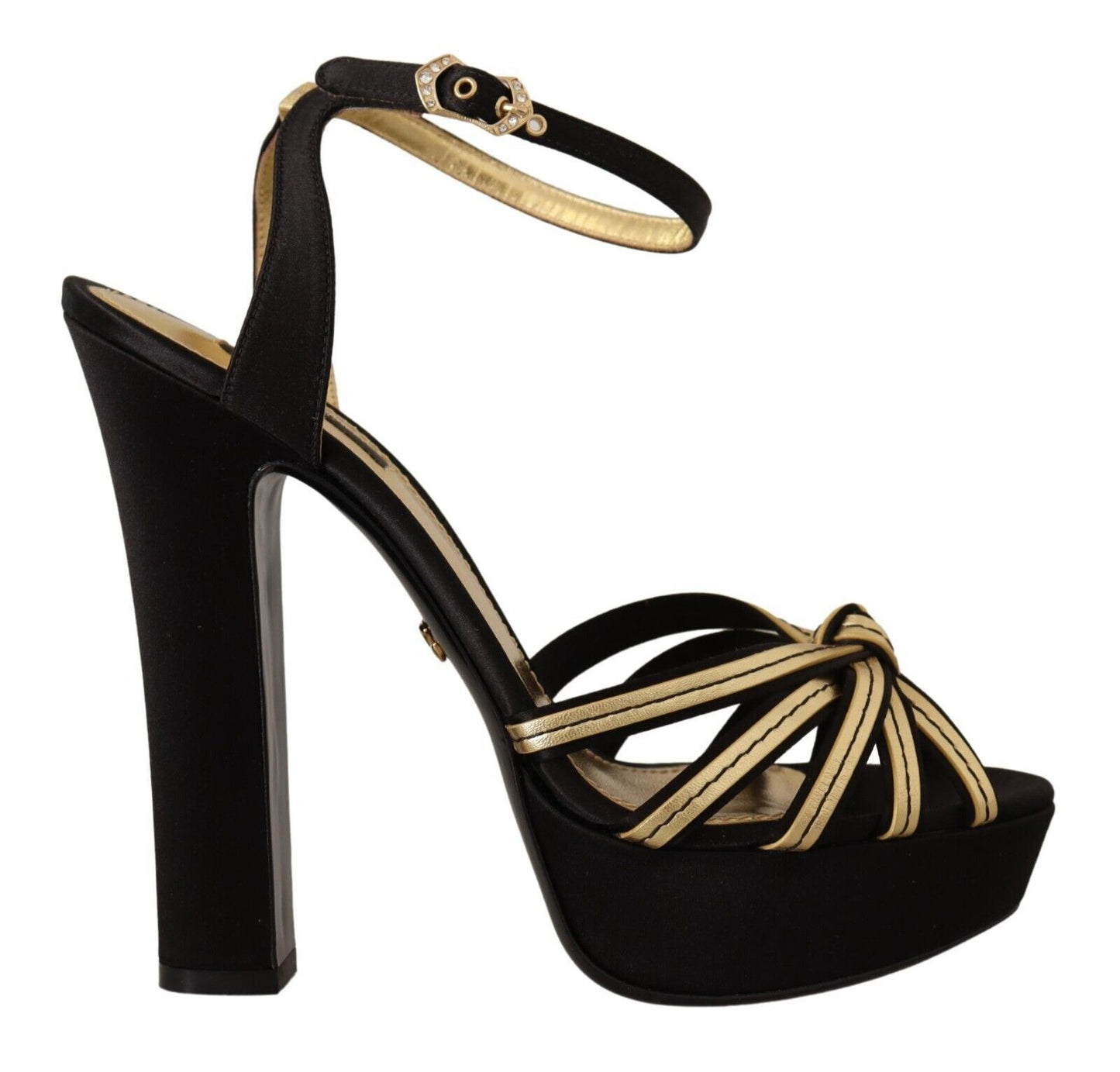 Dolce & Gabbana Elegant Black Gold Ankle Strap Heels Sandals - EU40/US9.5