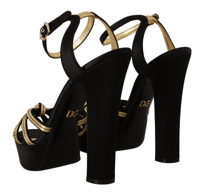 Dolce & Gabbana Elegant Black Gold Ankle Strap Heels Sandals - EU40/US9.5