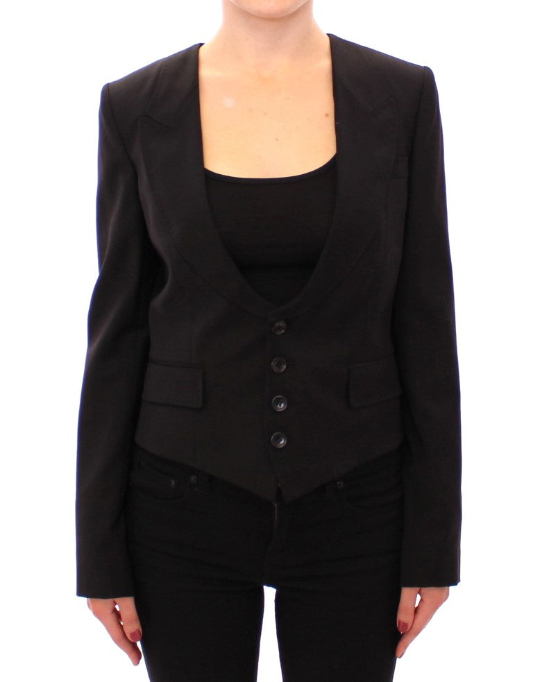 Dolce & Gabbana Elegant Silk-Blend Black Blazer with Scarf Back Detail - IT40|S