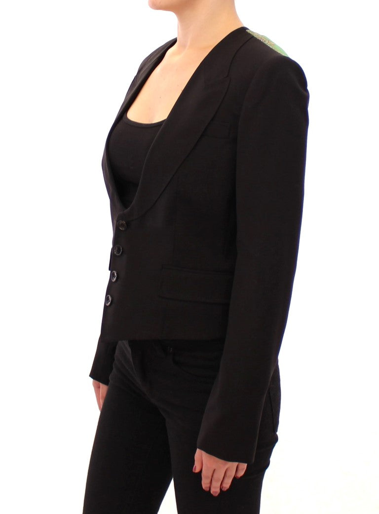 Dolce & Gabbana Elegant Silk-Blend Black Blazer with Scarf Back Detail - IT40|S