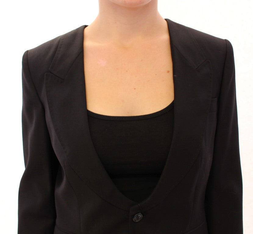 Dolce & Gabbana Elegant Silk-Blend Black Blazer with Scarf Back Detail - IT40|S