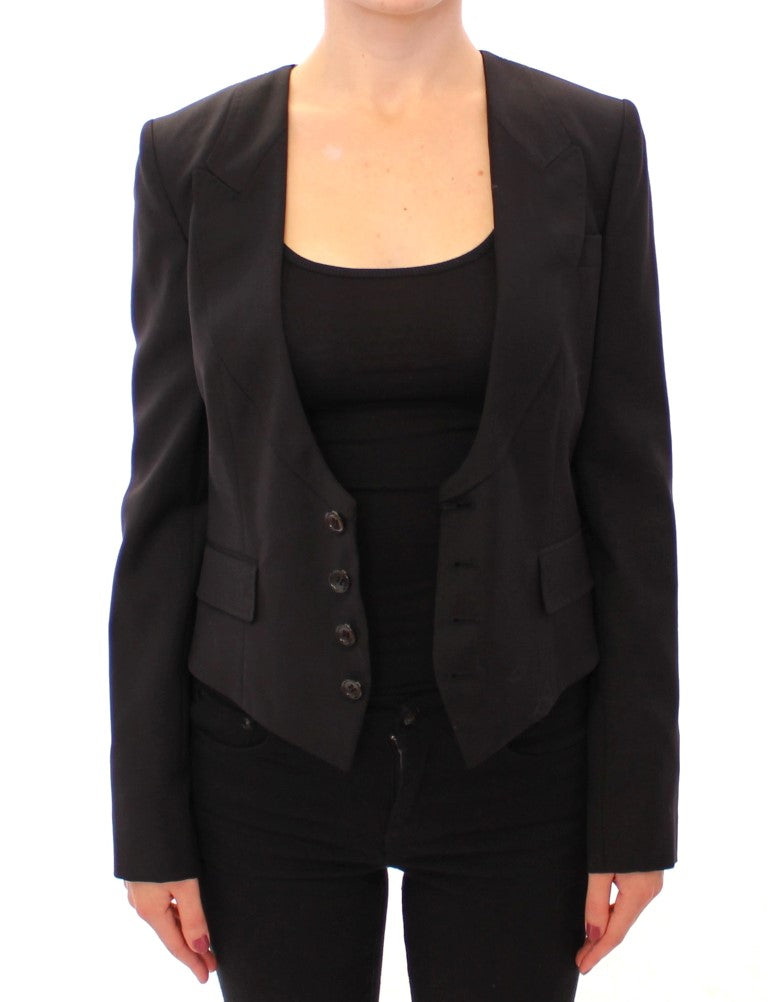 Dolce & Gabbana Elegant Silk-Blend Black Blazer with Scarf Back Detail - IT40|S