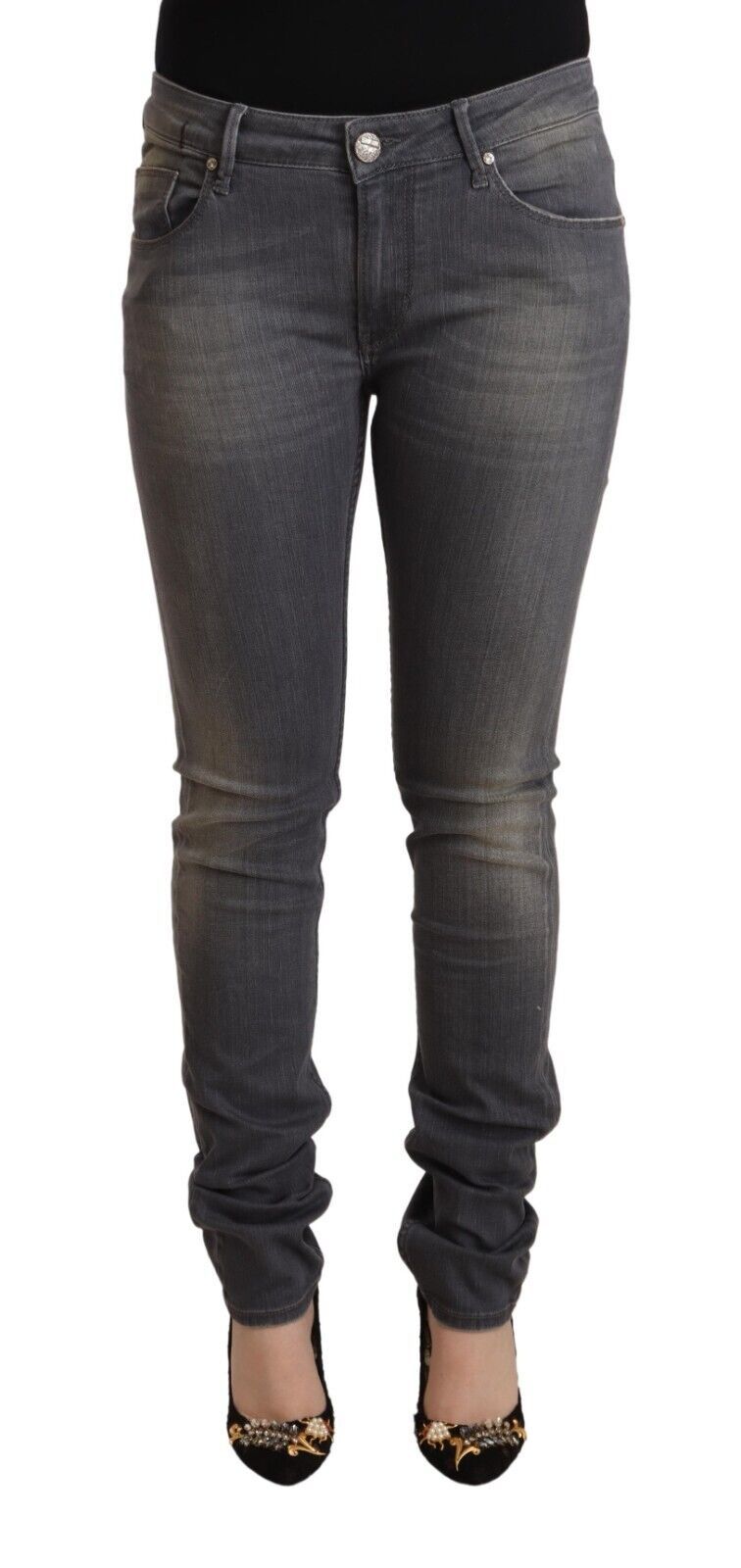 Acht Elegant Dark Gray Skinny Jeans - Low Waist Zip Closure - W34