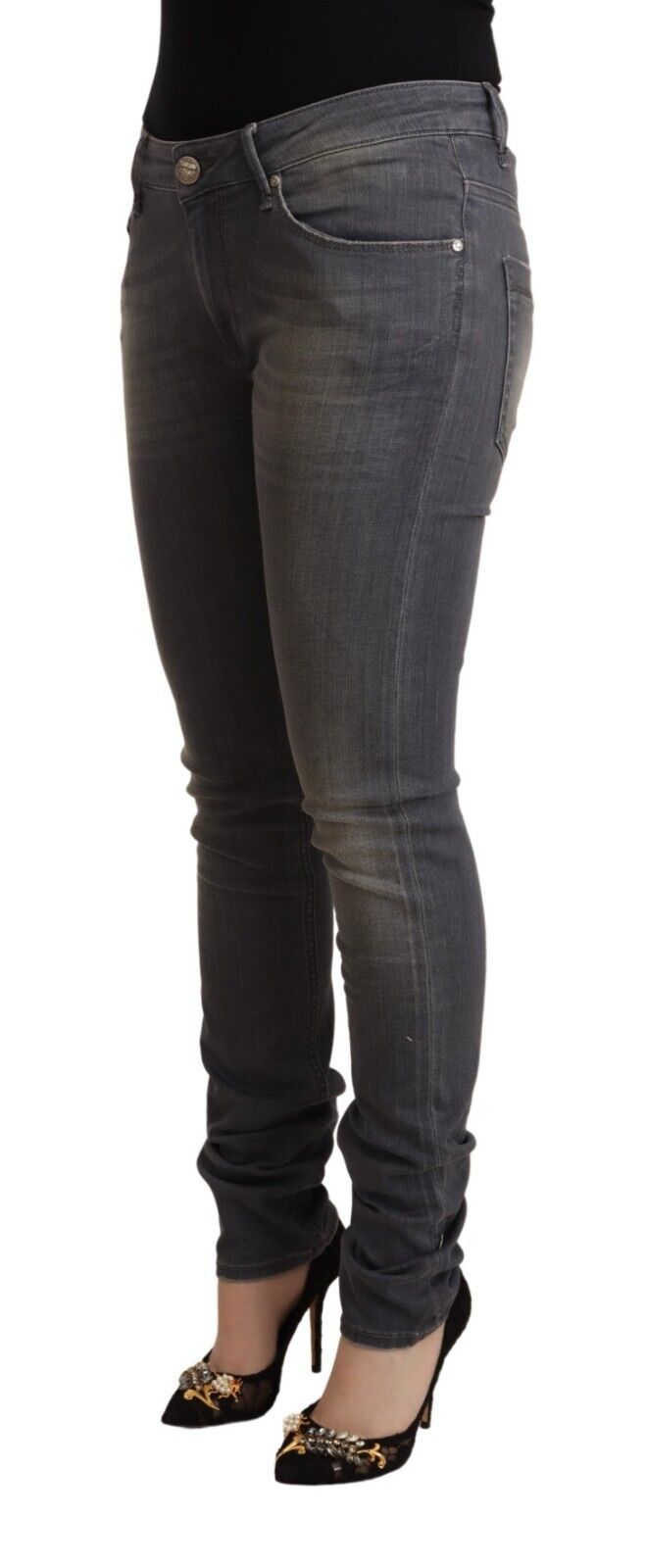 Acht Elegant Dark Gray Skinny Jeans - Low Waist Zip Closure - W34