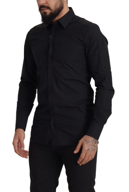 Dolce & Gabbana Elegant Slim Fit Black Cotton Dress Shirt - IT37 | XS