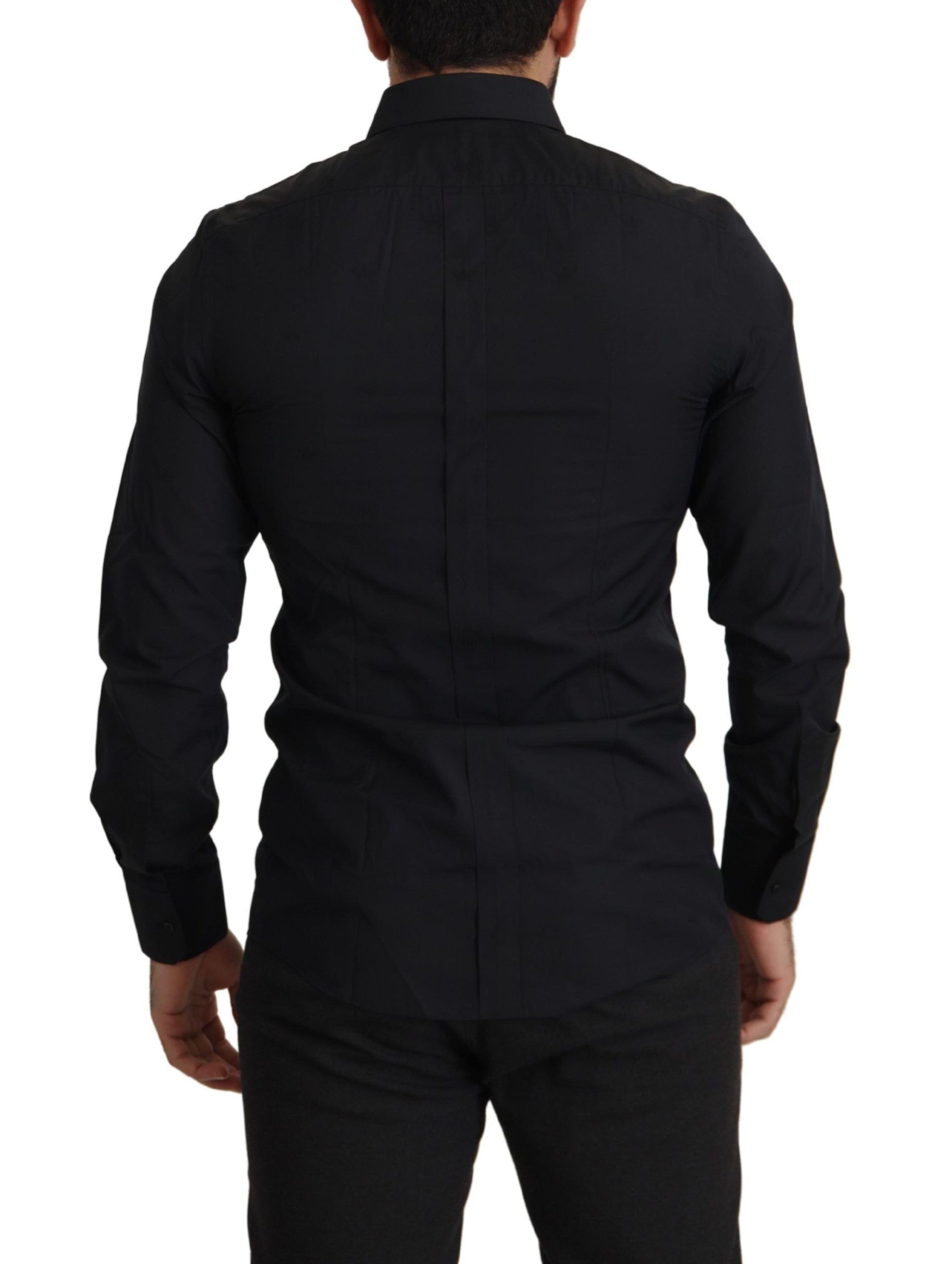 Dolce & Gabbana Elegant Slim Fit Black Cotton Dress Shirt - IT37 | XS