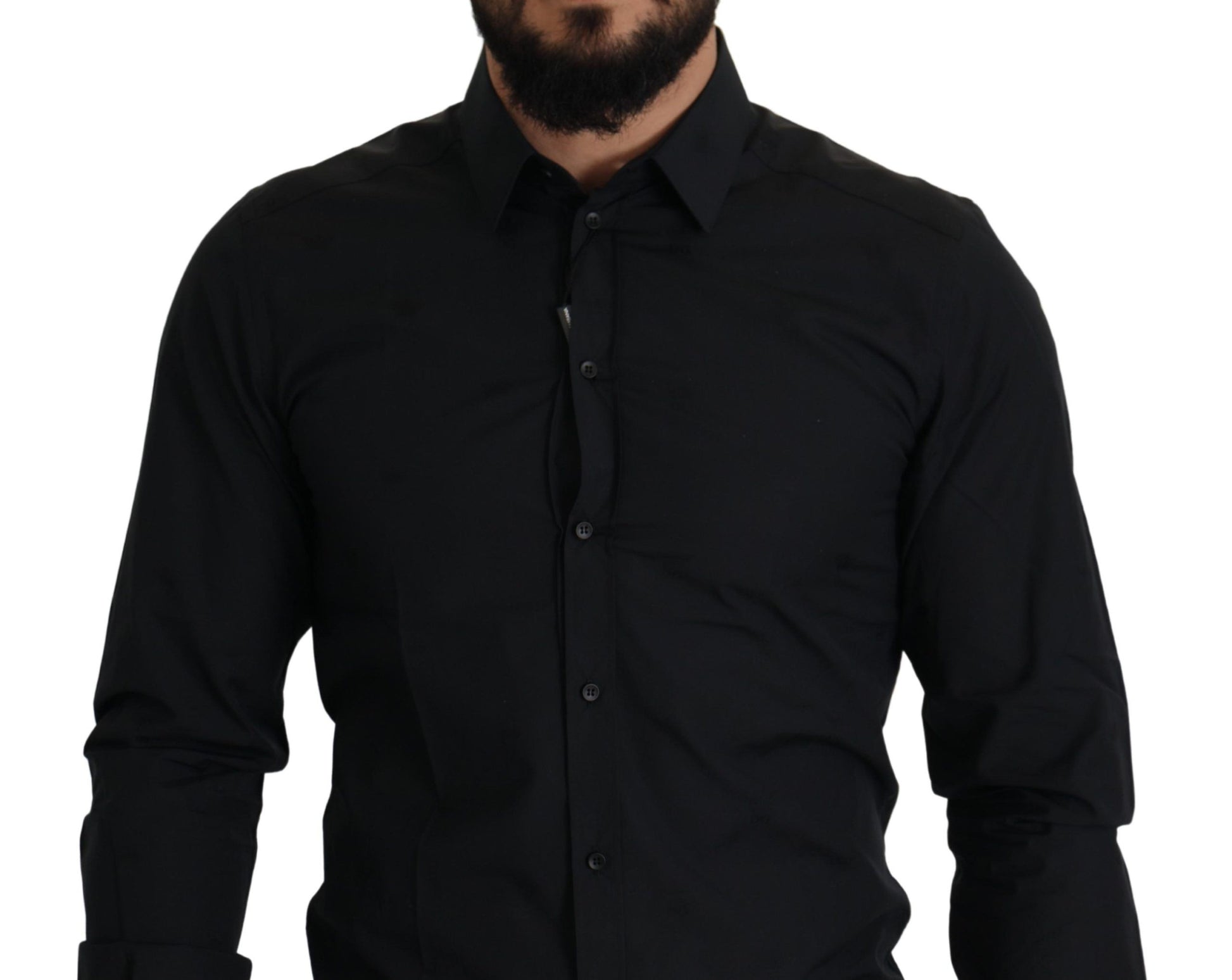 Dolce & Gabbana Elegant Slim Fit Black Cotton Dress Shirt - IT37 | XS