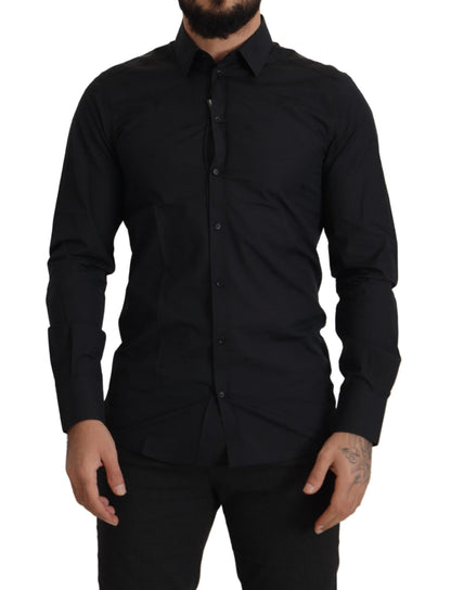 Dolce & Gabbana Elegant Slim Fit Black Cotton Dress Shirt - IT37 | XS