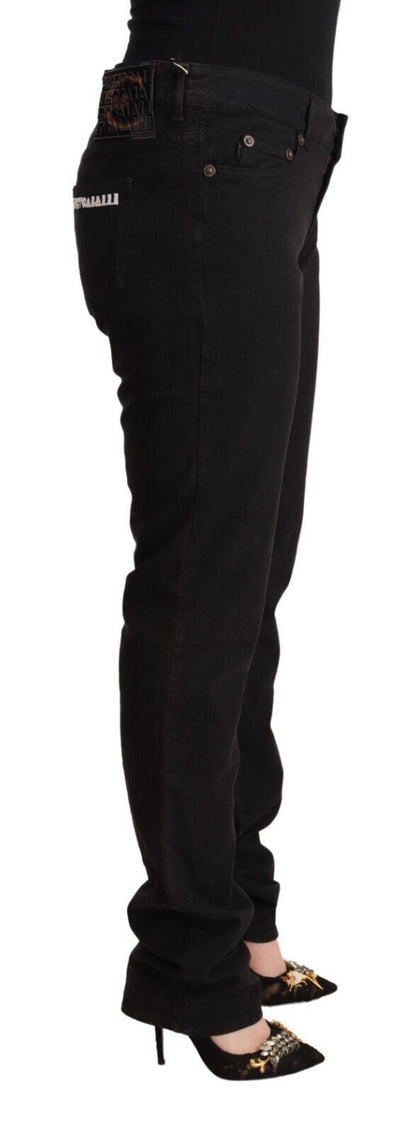 Just Cavalli Sleek Mid-Waist Slim Fit Black Jeans - IT36|XXS