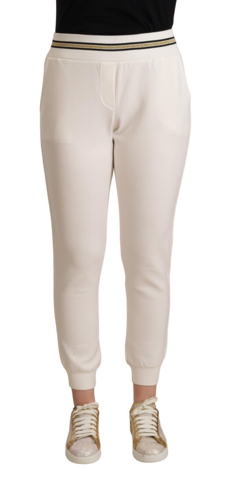 Patrizia Pepe Chic White Mid Waist Jogger Pants - IT1 | XS