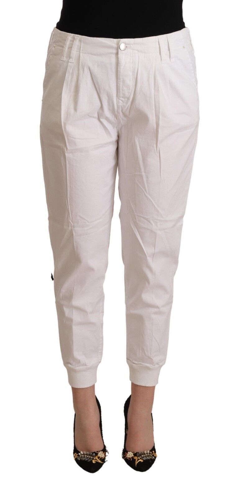 Met Chic White Tapered Cropped Pants - W30