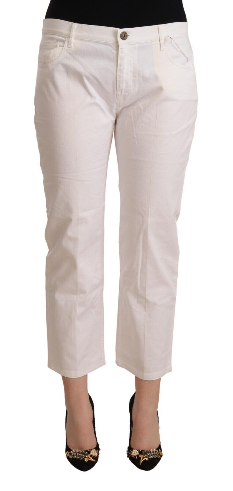 L’Autre Chose Chic White Mid Waist Skinny Cropped Jeans - IT44|L