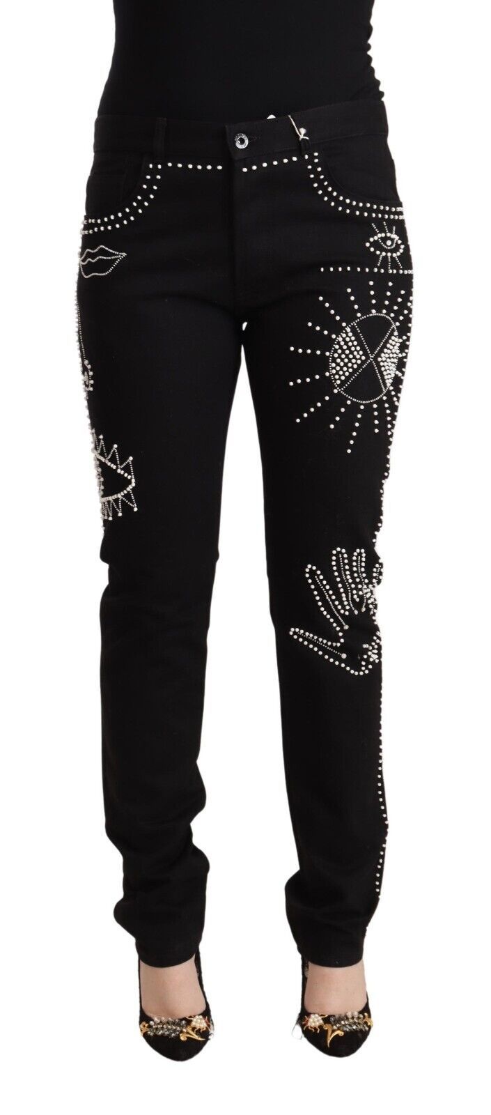 Valentino Embellished Black Mid-Waist Denim - W30