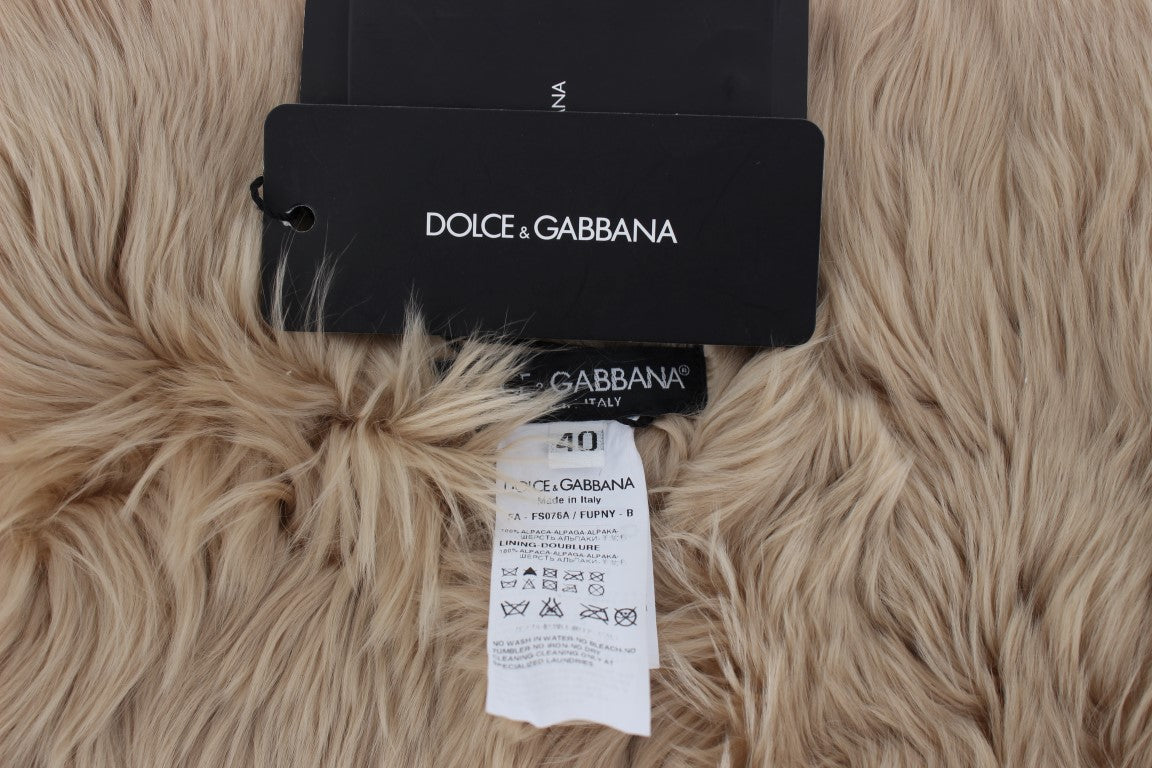 Dolce & Gabbana Elegant Alpaca Fur Shoulder Wrap in Beige - IT40 | XS