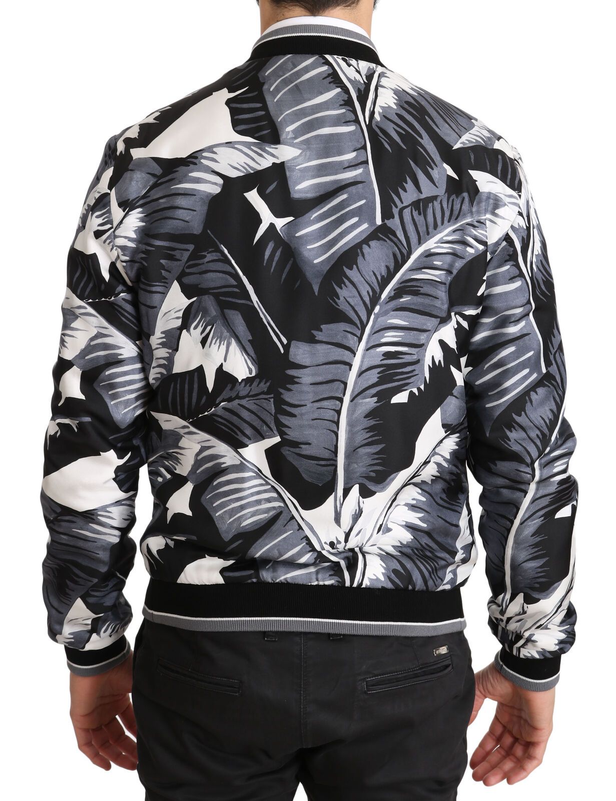 Dolce & Gabbana Elegant Banana Leaf Print Silk Bomber Jacket - IT50 | L